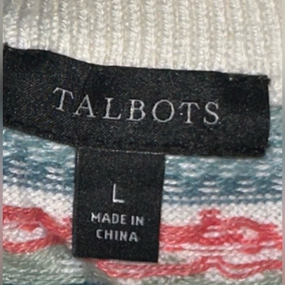 Talbots Teal and Ivory Patterned Mock Neck Sweater - Picture 10 of 11